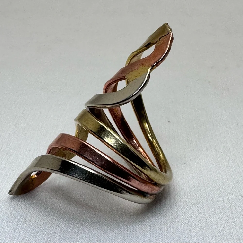 Vintage Mexico Tri Tone Silver Gold Rose Gold Statement Ring Boho